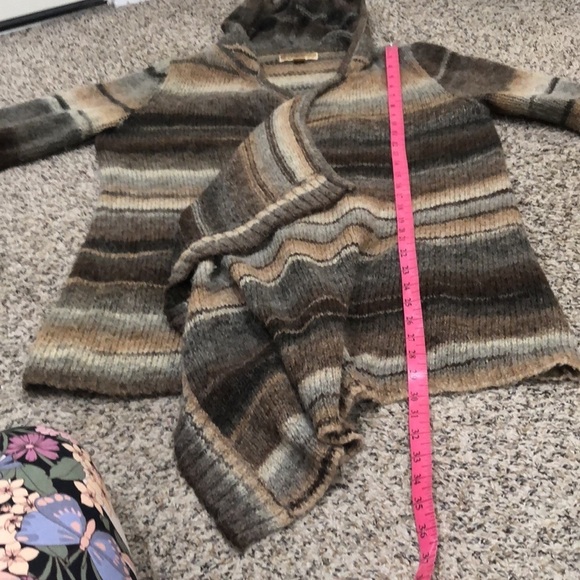 MICHAEL Michael Kors Cardigan Sweater Size Medium Gray Brown Striped Hoodie - Picture 9 of 10